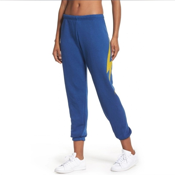 Aviator Nation Women’s Blue Lightning Bolt High Waist Sweatpants/Joggers 💙⚡️ - Picture 1 of 10